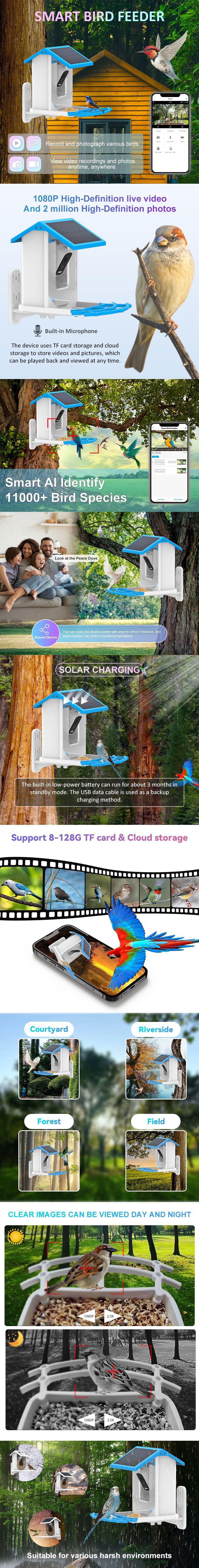  AI Bird Feeder Cam With Solar Panel PT-01